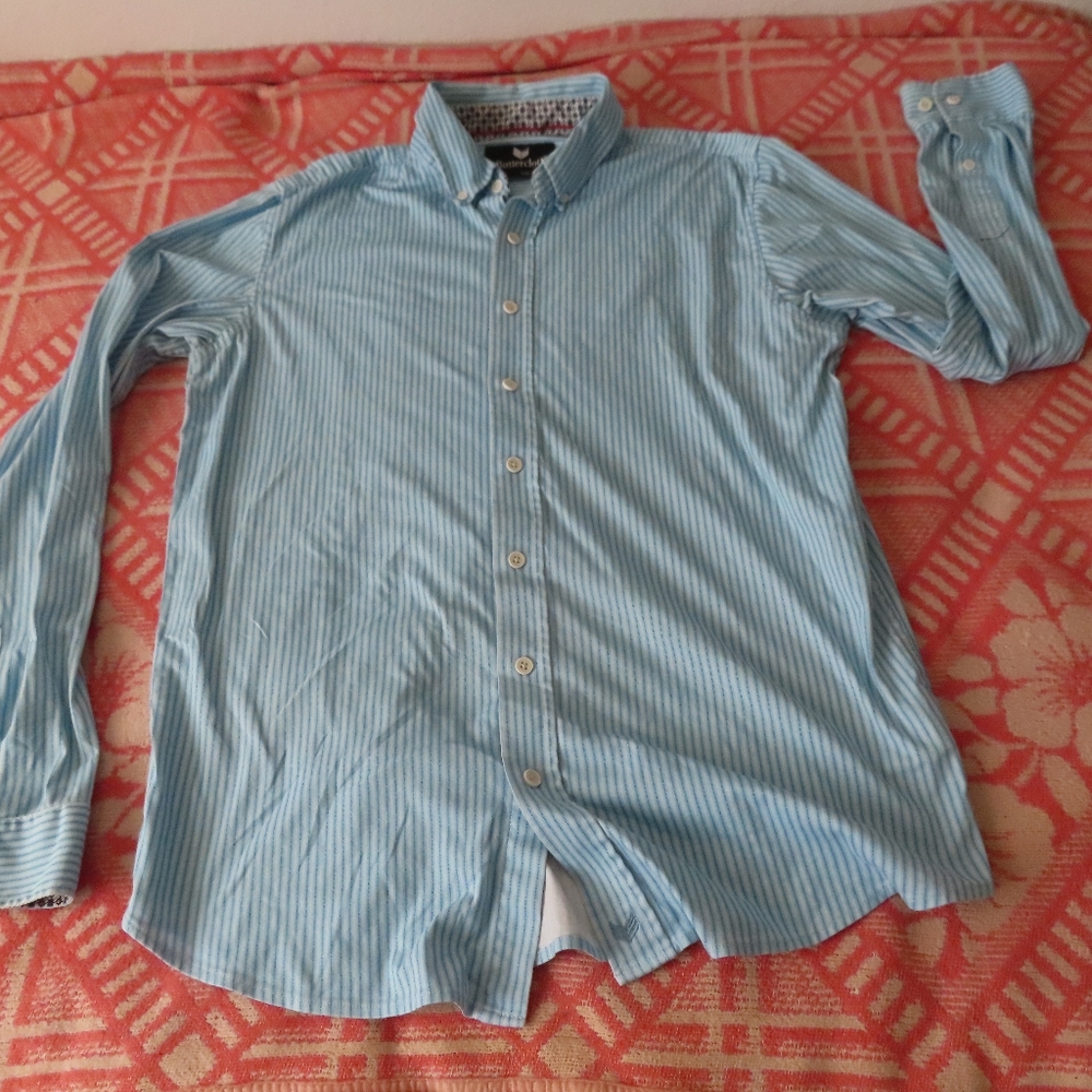 buttercloth blue striped long sleeve button up shirt L tall fit